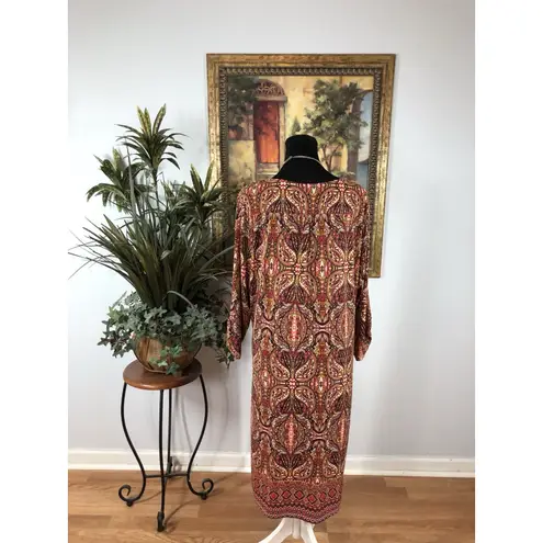 Tacera Women’s Dress Size 1X Boho Paisley Print Midi Dress 3/4 Tab Sleeve