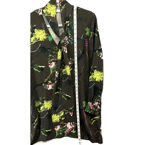 Babaton Tunic Mini Dress S Green Floral Tie Neck Pockets Fairy Grunge Whimsy