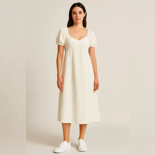 Source Unknown Unbranded White Textured Puff Sleeve Midi Dress Square Neck XS-S - Image 2