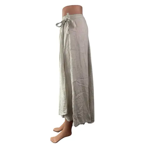 Oysho Women's Gray 100% Linen Tie High Waisted Straight Midi Wrap Skirt Size M