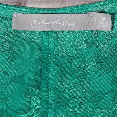 BKE Red by Floral Mini Dress in Jaquard Green M Satin V-Neck Dress Long Sleeve