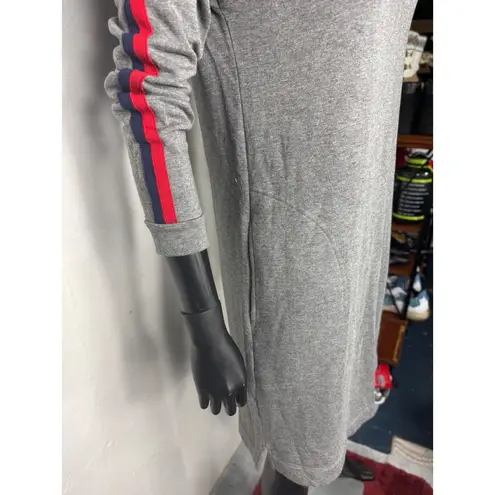 Velvet Gray Long Sleeve Dress with Red and Blue Trim Casual s