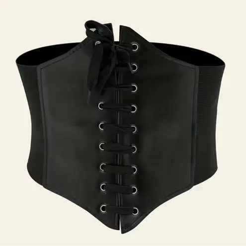 Vintage Style Lace Up Faux Leather Elastic Girdle Black Casual Wide Waistband