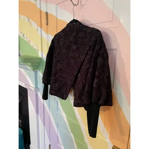 IC Collection Black Textured Kimono Jacket L Made in USA Rib Cuff Coat Size L