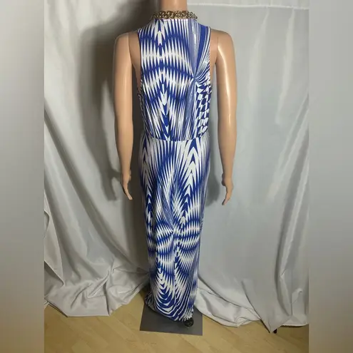 Cameo USA Blue White Geometric Print Maxi Dress Knot Front Size M