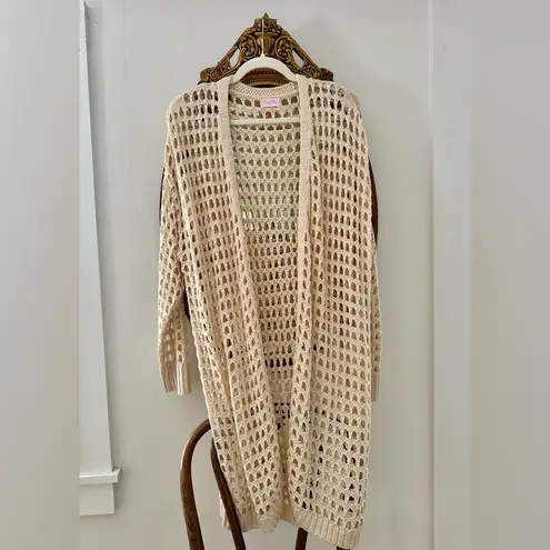 Pink Lily Beige Crochet Cardigan