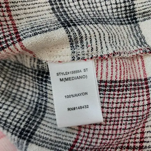 Pink Clover Stitch Fix Black & Red Plaid Knot Side Wrap Blouse Size Medium