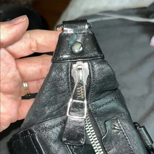 Olivia Harris Black Leather Duffel Bag with Modern Chain