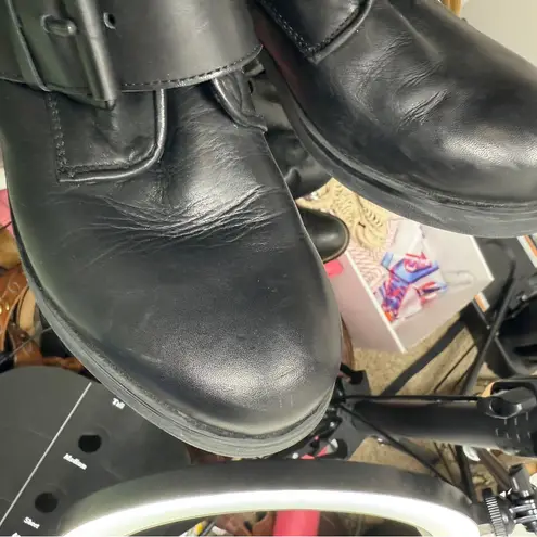 Mark Jenkins Black Chunky Leather Combat Buckle Boots Sz 10