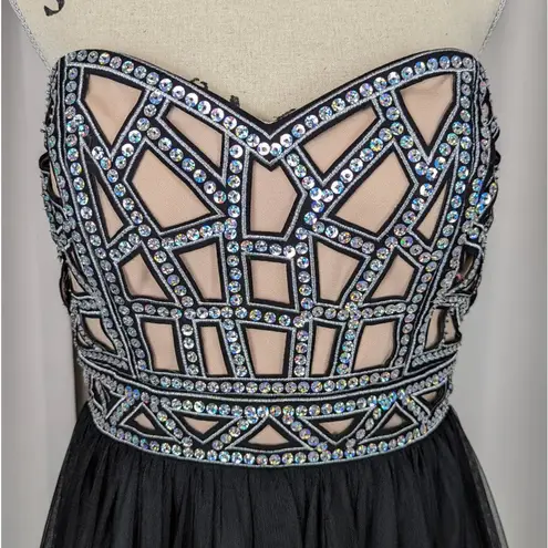 Blondie Nites by Stacy Sklar Strapless Embellished Formal Gown Black Size 11