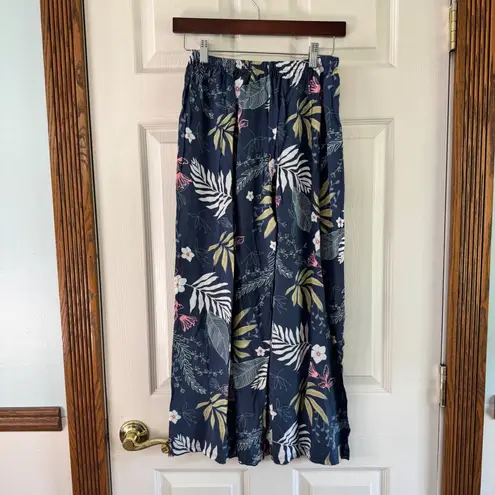 Floral Wide Leg Pants Elastic Waist Drawstring Comfy Loungewear Set 2 pc Size M Blue Size L