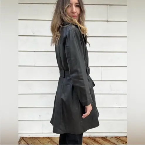 Vintage 90s Black Leather Trench Coat