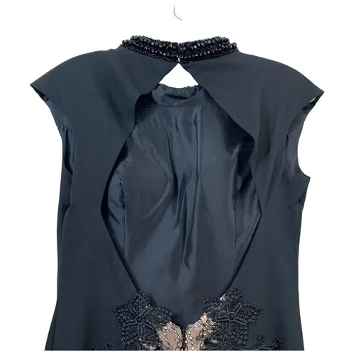 Mac Duggal Evening Black/Nude Lace Open Back High Neck Cap Sleeve Gown