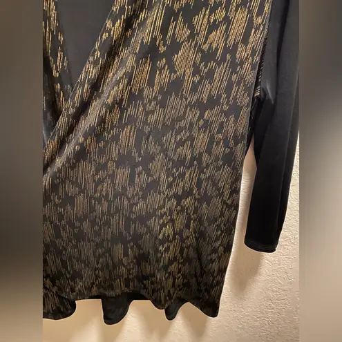 Chico's  Travelers Black Open Front Cardigan With Gold Deco Print Size 1 (M)