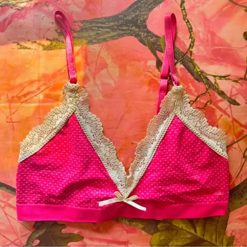 y2k 2000s hot pink polka dot lace trim bow bralette