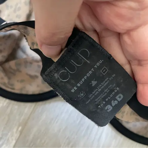 CUUP Plunge Bra leopard print mesh womens Brown (size 34D) intimates sheer sexy