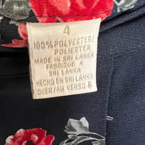 Emma James Liz Claiborne Floral Button Front Midi Skirt Navy Rose Print Size 4