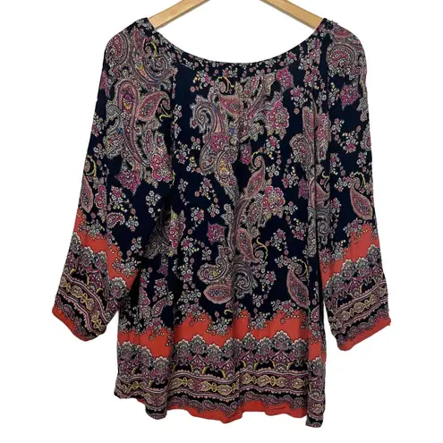 Bila Paisley Gauze Feel Peasant Blouse Orange Size L