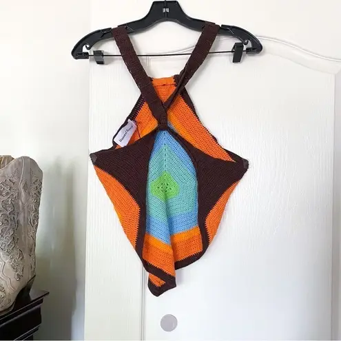 House Of Sunny Top Old Town Handkerchief Knit Halter Open