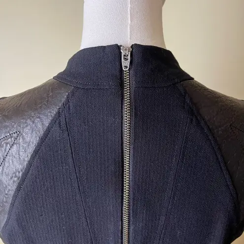 Helmut Lang Blistered Leather Panel Dress Size 10 Ribbed Knit V-Neck Sheath