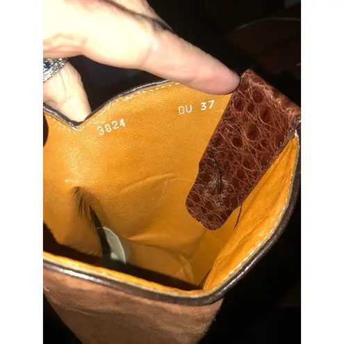 1990s Armando Pollini Brown Leather & Suede Western Tall Boots Size 6.5