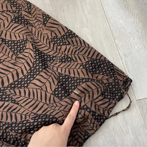 Boho Printed Pants leaf wide leg baggy womens Brown Black (small) comfy vacation