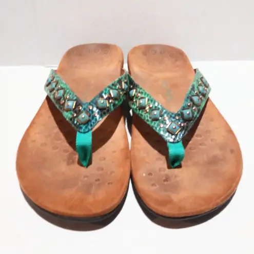 Vionic Floriana Thong Sandal-Size 8W-Faux Snakeskin-Beaded-Arch Support-Comfort