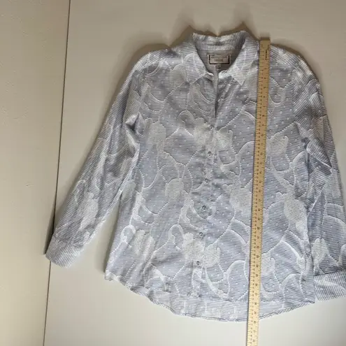 Johnny Was Workshop Flore Seersucker Button Down Shirt Sz S Embroidered Striped