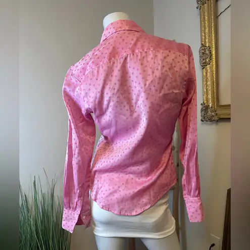 JILL MCGOWAN Pink Polka Dot Women's Button Down Top Silk Cotton Blend