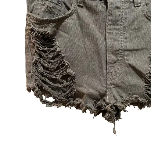 LF  Carmar Distressed High Waist denim shorts Olive Green Size 29