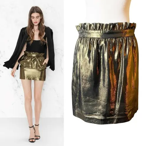 & Other Stories OTHER STORIES & LOS ANGELES ATELIER Gold Silk Mini Skirt Metallic Pockets 8 EUC