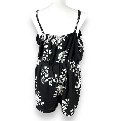 City Chic Womens Shorts Romper Floral Print Tie Front Black White Size XL 22