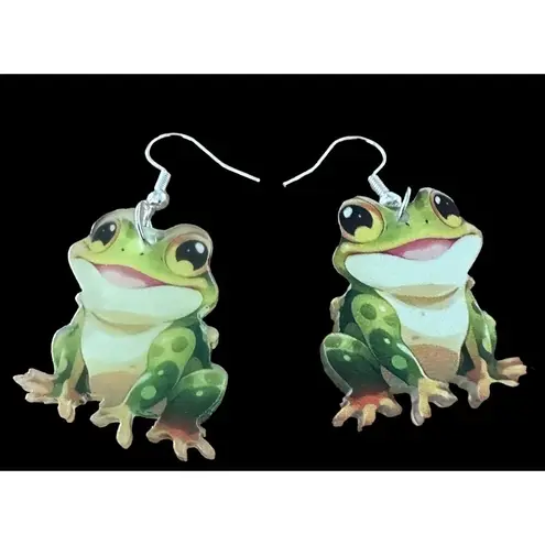 Frog Earrings New Dangle Hooks Green Double Sided Horny Toad Jeremiah Bu…