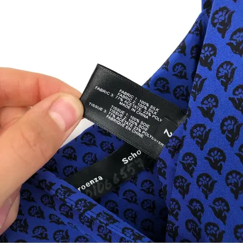 Proenza Schouler Cami Long Floral Block Print Crepe De Chine Silk Dress Blue 2