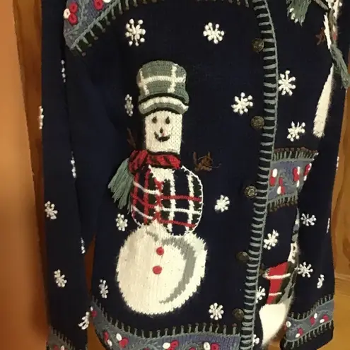 Retro Y2K snowman holiday cardigan sweater Size M