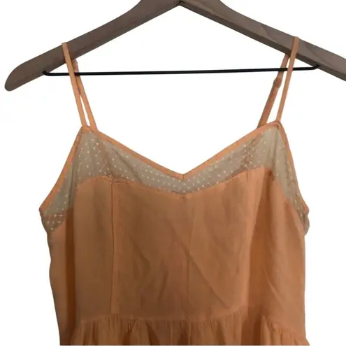 Vintage Nameless Peach Lightweight Delicate Lace Spaghetti Strap Midi Dress Orange