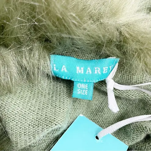 NWT La Marey 100% Cashmere Poncho Sweater Faux Fur Trim One Size Olive Green NEW