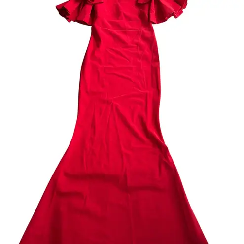 Chiara Boni La Petite Robe Pavarti Off Shoulder Gown Passion Red Size 14 NWT