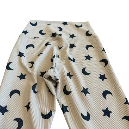 Beach Riot Sport Cream Ribbed Leggings Moon Star Print Stretch Athletic Medium