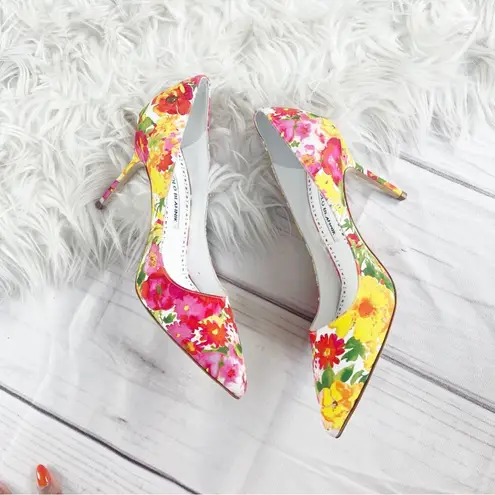 Manolo Blahnik π Women's Bb Yellow Floral Print Pointed Toeβ Pumps Size 36.5