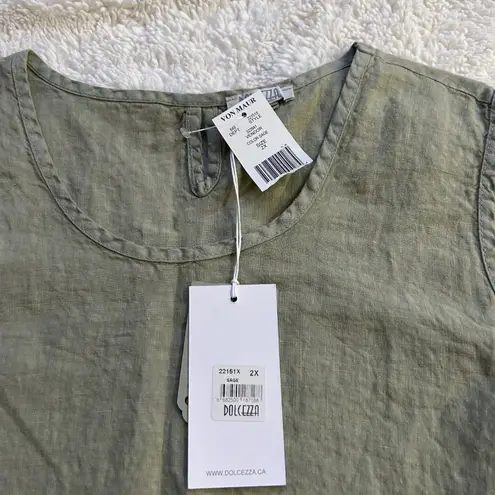 Dolcezza Sleeveless 100% Linen Shirt Womens 2XL Sage Beachy Artsy Lagenlook Pink Size XXL