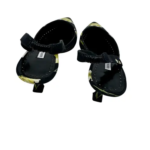 Manolo Blahnik Carolyne 50 Floral Slingback Pumps Black Yellow EU 36.5