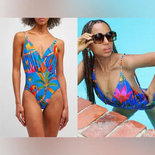 Farm Rio Blue Macaw Party One-Piece Swimsuit, Size Small, $214