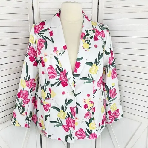 INC International Concepts Floral Print Blazer Jacket White Pink 1X Plus Size