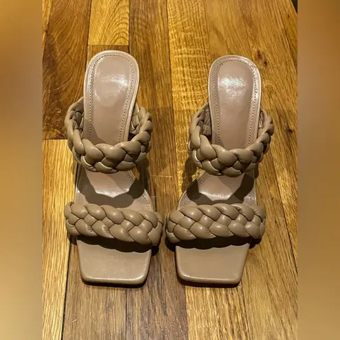 Women's Braided Heeled Sandals Backless Square Open Toe Block Slide Sandals Size 8