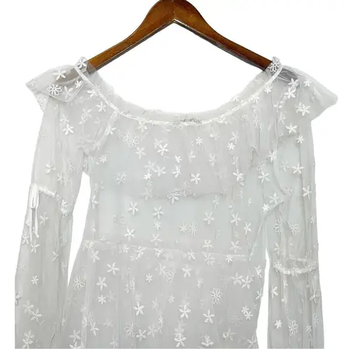 For Love & Lemons Claudia Tulle Dress Sheer Daisy Women’s Size Small Off Shoulde White
