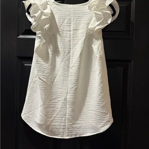 Zenana Outfitters White Ruffle Sleeve V-Neck Top