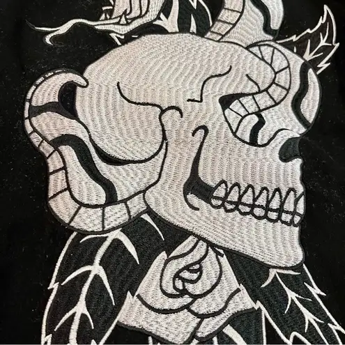 PacSun  Women’s Bomber Jacket Black White Embroidered Medium Gothcore Rose Skull