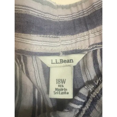 L.L. Bean 100% Linen Pants 18W Blue Striped Elastic Waist Wide Leg Pull On