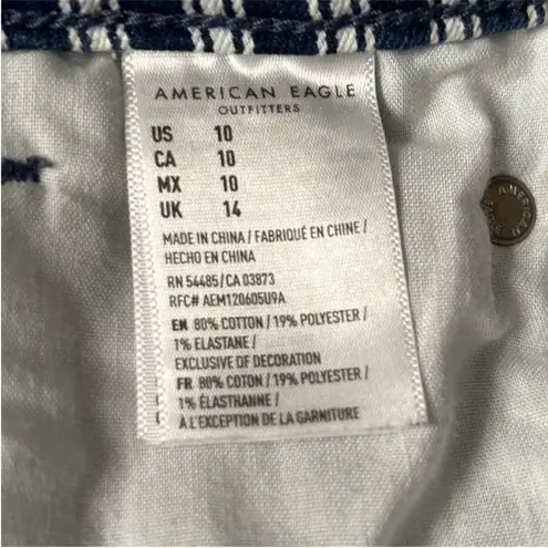 American Age Women’s American Eagle Blue White Denim Next Level Stretch Hi Rise Shorts 10
